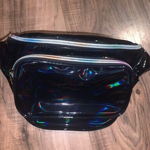 Black Fanny Pack with Rainbow Zipper